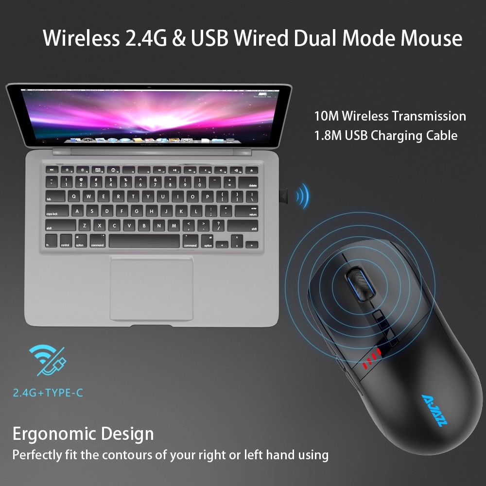 Chuột không dây Ajazz i305 Pro Black (USB/RGB/màu đen)  có kết nối không dây ổn định